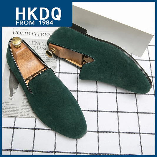 Brand 2024-2025 Green Men's Suede Loafers Fashion Soft Comfortable Breathable Moccasin Shoes Men England Style Slip-on Casual Shoes For Men