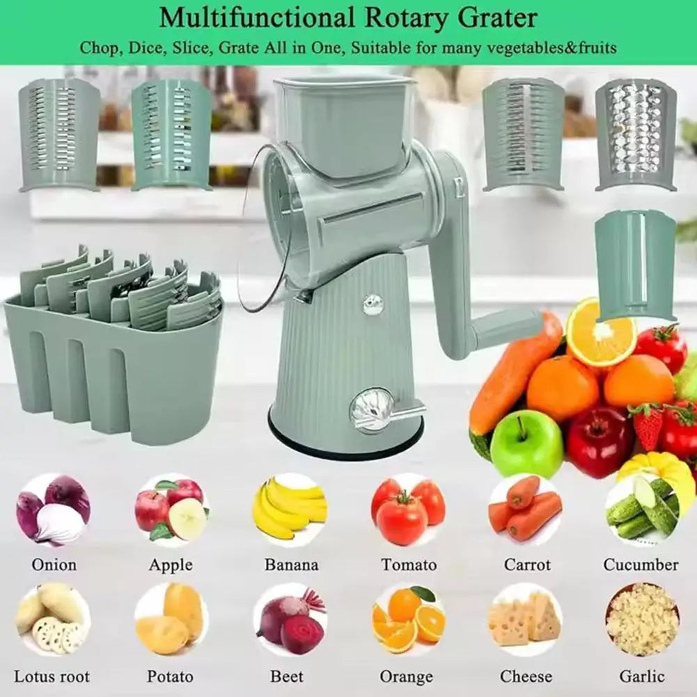 New 2025 5 In 1 Rotary Cheese Grater With Handle Manual Vegetable Graters Shredder Slicer Nuts Grinder With Strong Suction Base