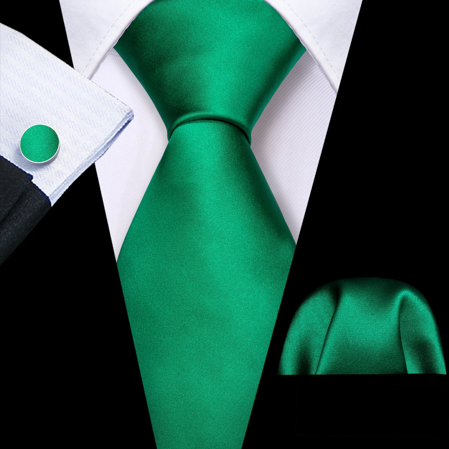 Amazony Epic Green Silk Mens Tie Hanky Cufflinks Set Mint Grass Teal Bottle Sage Pea Green Necktie For Male Wedding Business Party