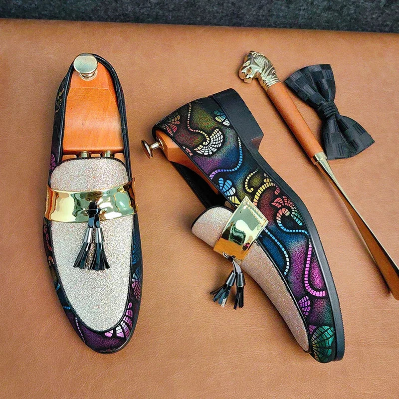 New 2025  Loafers for Men Flock Embroider Tassel Casual Shoes Slip-On Breathable Handmade Mens Dress Shoes Size 38-47