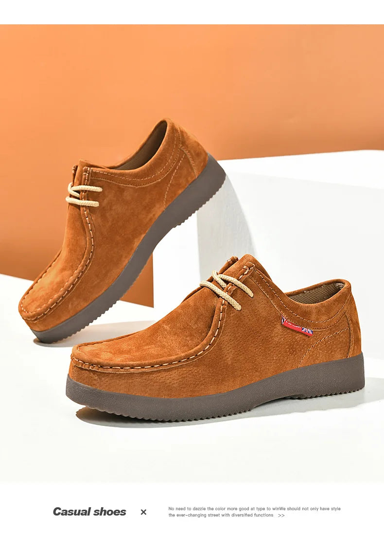 Autumn Men Casual Shoes Suede Leather Work Shoes Male Lace-up Flats Sneakers Platform British Business Party Dress Shoes 38-45