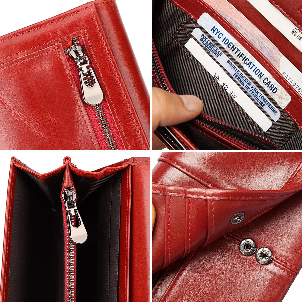 2024 Women's Clutch Bag Genuine Leather Wallets Fashion Female Cell Phone Purse RFID Blocking Credit Card Holder with Zipper Pocket