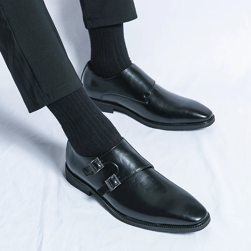 2024-2025 New Leather Shoes for Men Monk Shoes Classic Brown Wedding Shoes for Men Fashion Casual Men Shoes Evening Dress Moccasins