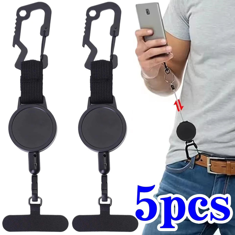 Retractable Keychain Heavy Duty with Phone Clip Fastener Tactical ID Badge Reel Strap Holder Universal Retractable Cord KeyRing
