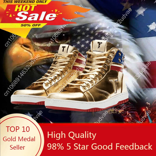 2024-2028 MAGA Trump Gold Silver Sneakers Never Surrender Donald Gold Trump Shoes 2024 MAGA Never Surrender Shoe Sneaker Basketball Mens Womens Casual Boots Road Shoe Big Size 47 48