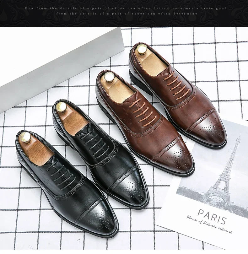 Our New Collections 2024-2025 Men's Formal  Shoes Red Sole Fashion Business Casual Party Banquet Daily Retro Carved Lace-up Brogue Dress Wedding Shoes Size 48