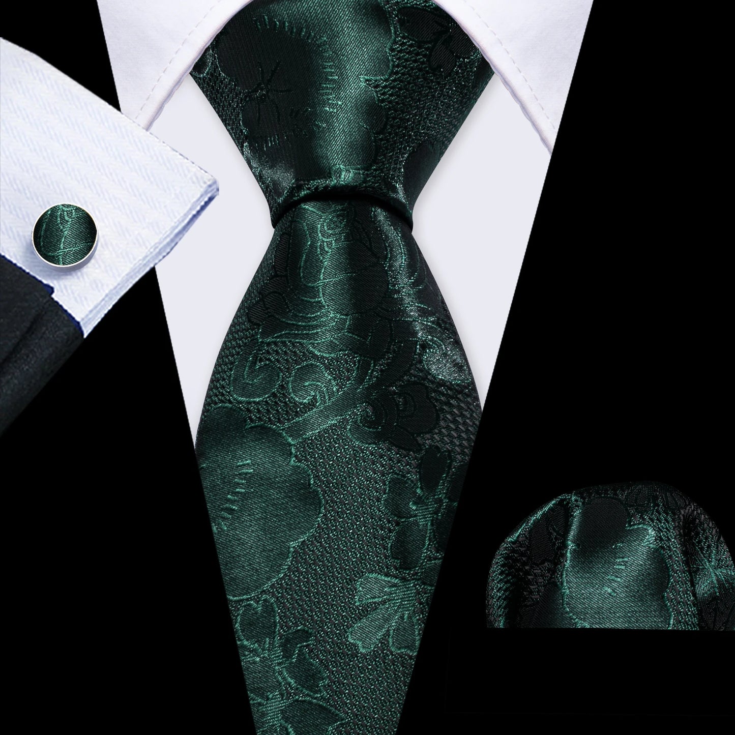 Fashion Silk Men Tie Green Teal Blue Solid Paisley Striped Plaid Floral Animal Necktie Handkerchief Cufflinks Set Barry. For Wedding