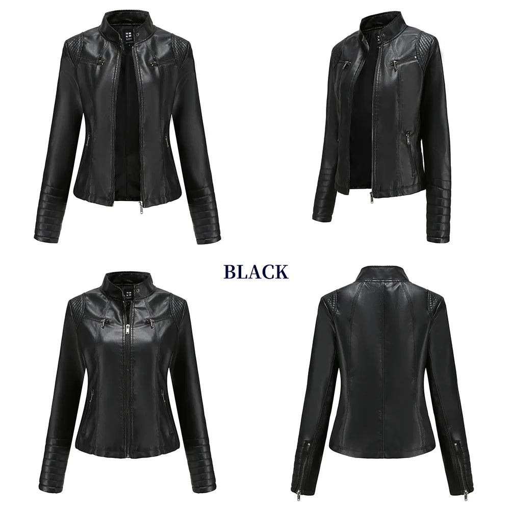 2025 Ladies New Autumn Motorcycle Short Chic PU Leather Jacket