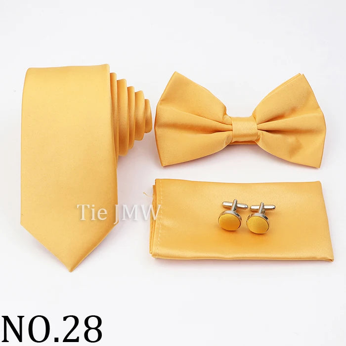 Hot Sale Pink Purple Sage Green Tie Set Polyester Necktie Bowtie Cufflink Brooch For Groom Suit Wedding Cravat Shirt Accessory