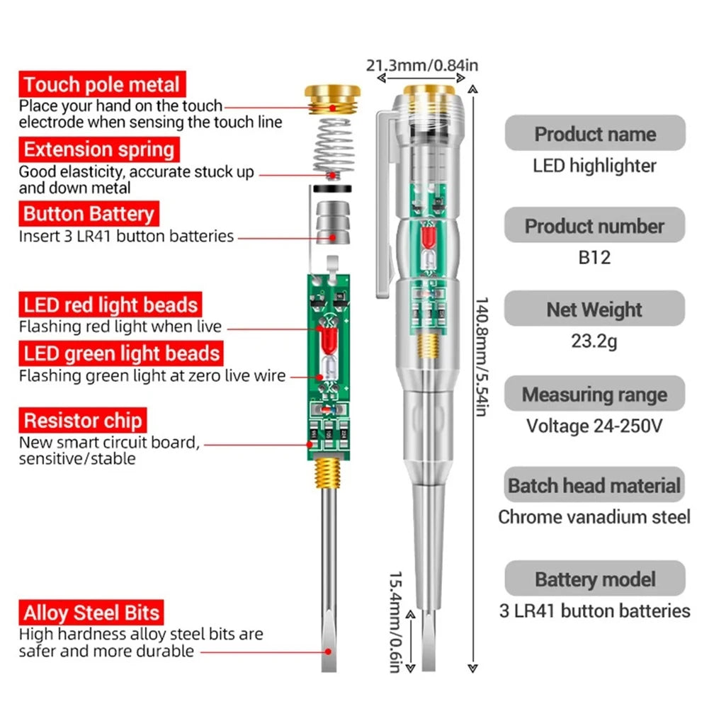 Tester Pen Electrician's Best Friend 2 Piece Set of Electrical Circuit Testers for 24 250V Induction Power Detection