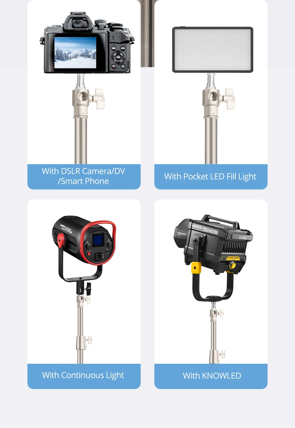 AMBITFUL 4M Stainless Steels Heavy Duty Light Stand Tripod 1/4 and 3/8 Screw Load 10KG for Studio Flash Softbox Continuous Light