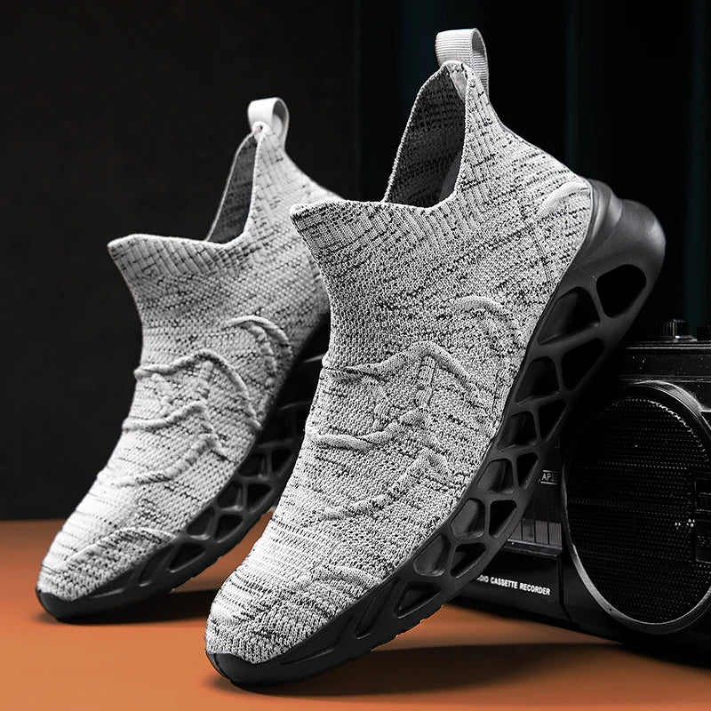 Big Size 40-47 Men Tennis Sport Shoes Breathable Mesh Sock Sneakers Slip-on Walking Footwear Super Light Trainer Tenis Masculino