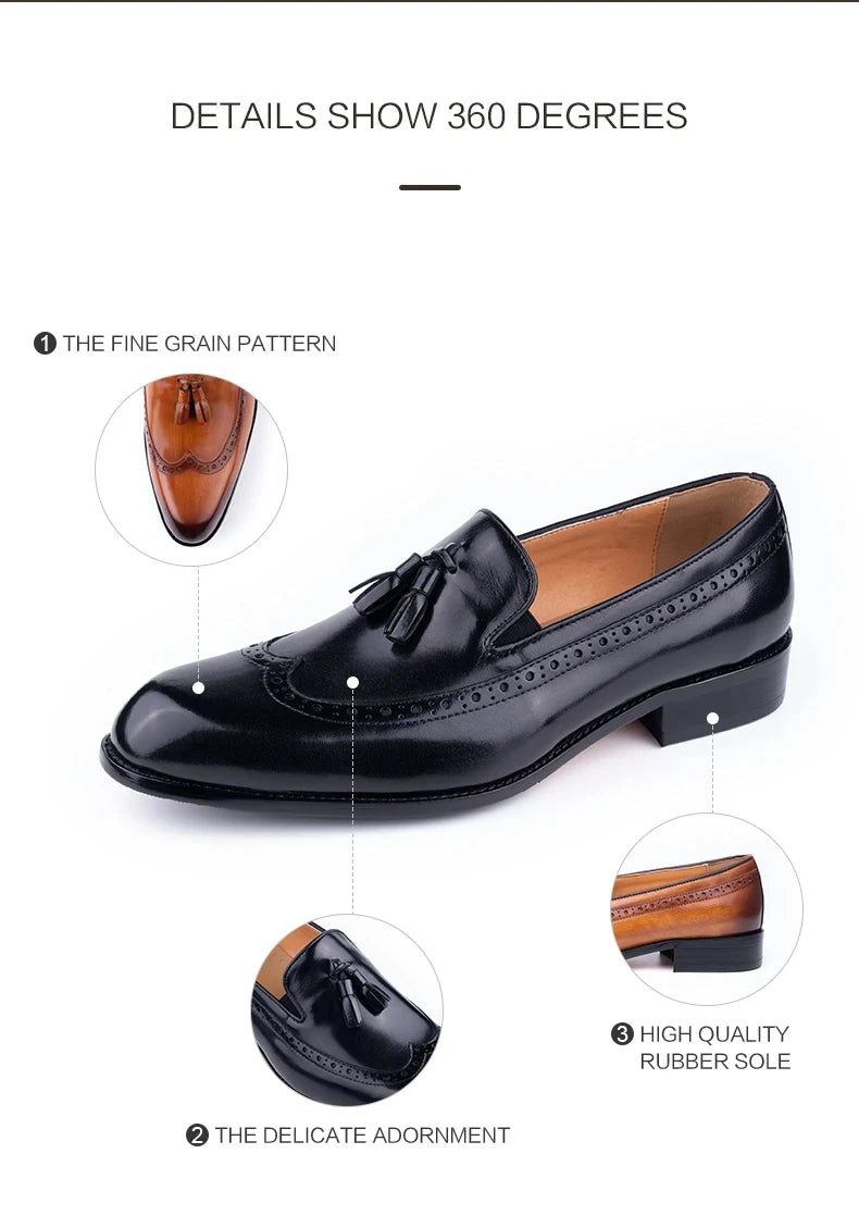 New Style Business Men Loafers Shoes Genuine Cowhide Handmade Sewing Casual Formal Wedding Party Slip on Pointed Dress Shoes Man