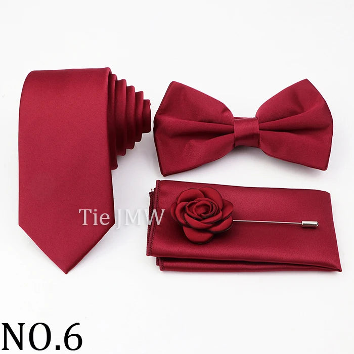 Hot Sale Pink Purple Sage Green Tie Set Polyester Necktie Bowtie Cufflink Brooch For Groom Suit Wedding Cravat Shirt Accessory