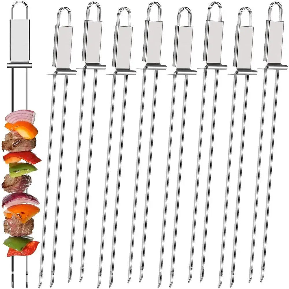 1Pcs BBQ Stick Semi-automatic Barbecue Fork Barbecue Sticks Shrimps Push Bar Skewer BBQ Shrimp Grilling