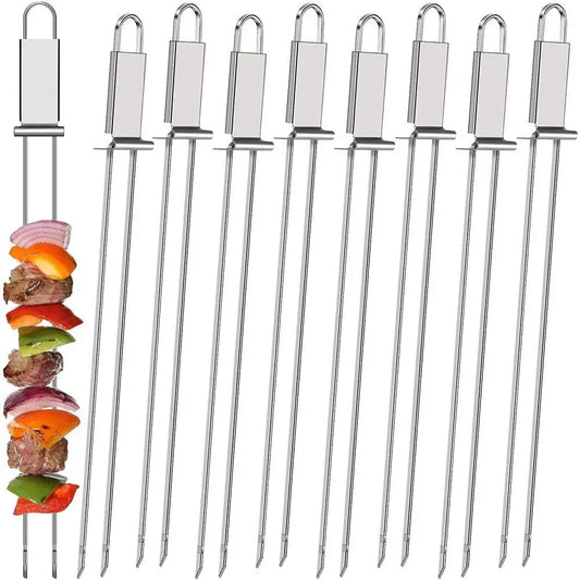 1Pcs BBQ Stick Semi-automatic Barbecue Fork Barbecue Sticks Shrimps Push Bar Skewer BBQ Shrimp Grilling