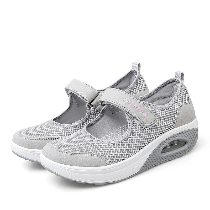 New Women Tennis Shoes New Hook Loop Air Cushion Shoe Non-slip Sole Breathable Female Casual Increase Footwear Outdoor Walk Sneakers