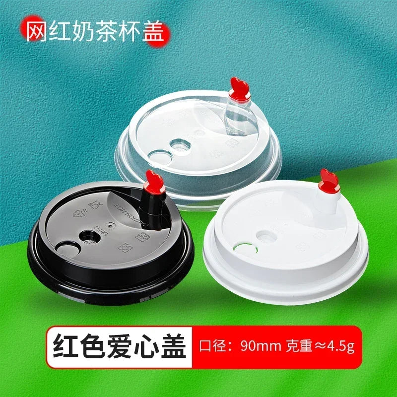 50pcs 90mm Caliber Injection Molded Leak Proof Cup Lids One Time Packaged Milk Tea Coffee Cup Lid Thickened One-piece Cover