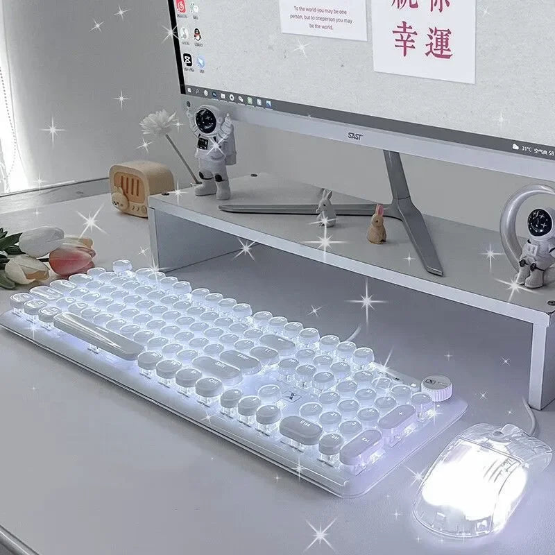 Crystal Ice Mechanical Keyboard Full Transparent Punk Wired Keyboard White Light Blue Axis Knob Version Punk Single Keyboard