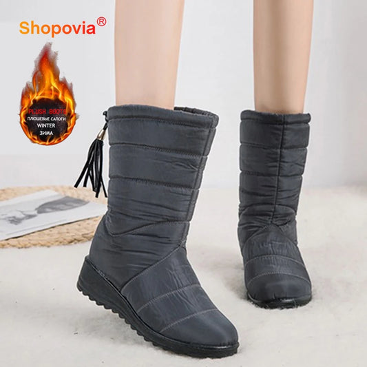 Winter Boots Women's Mid-Calf Snow Boots Women Shoes Wedges Keep Warm Fur Female Boot Shoes Chaussure Femme Botines Mujer 2024