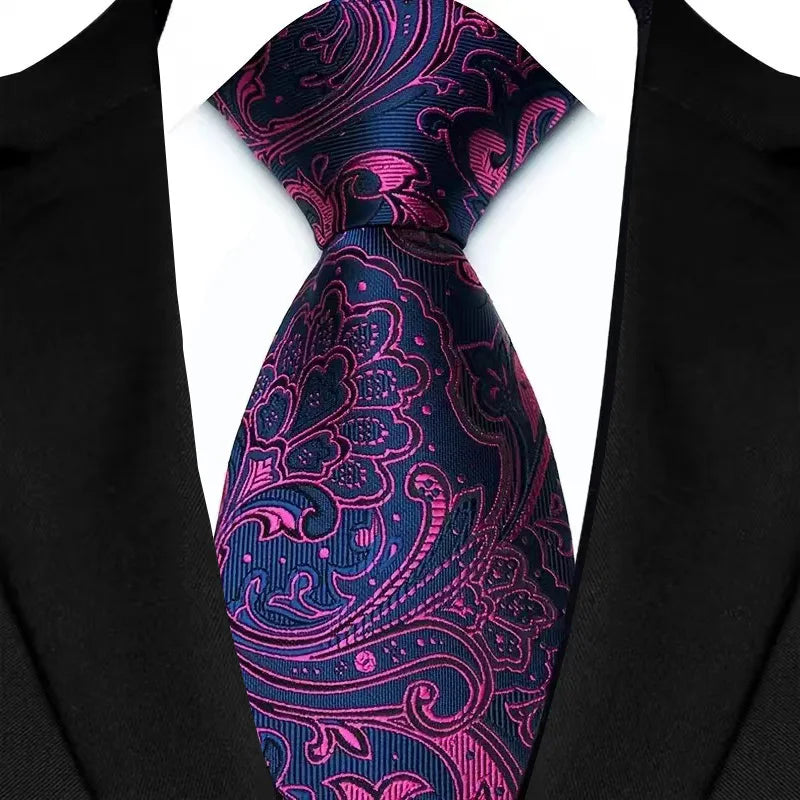 Luxury 8CM Mens Necktie Purple Color Stripes Floral Plaid Ties For Man Groom Jacquard Woven Neck Tie For Business Wedding Party