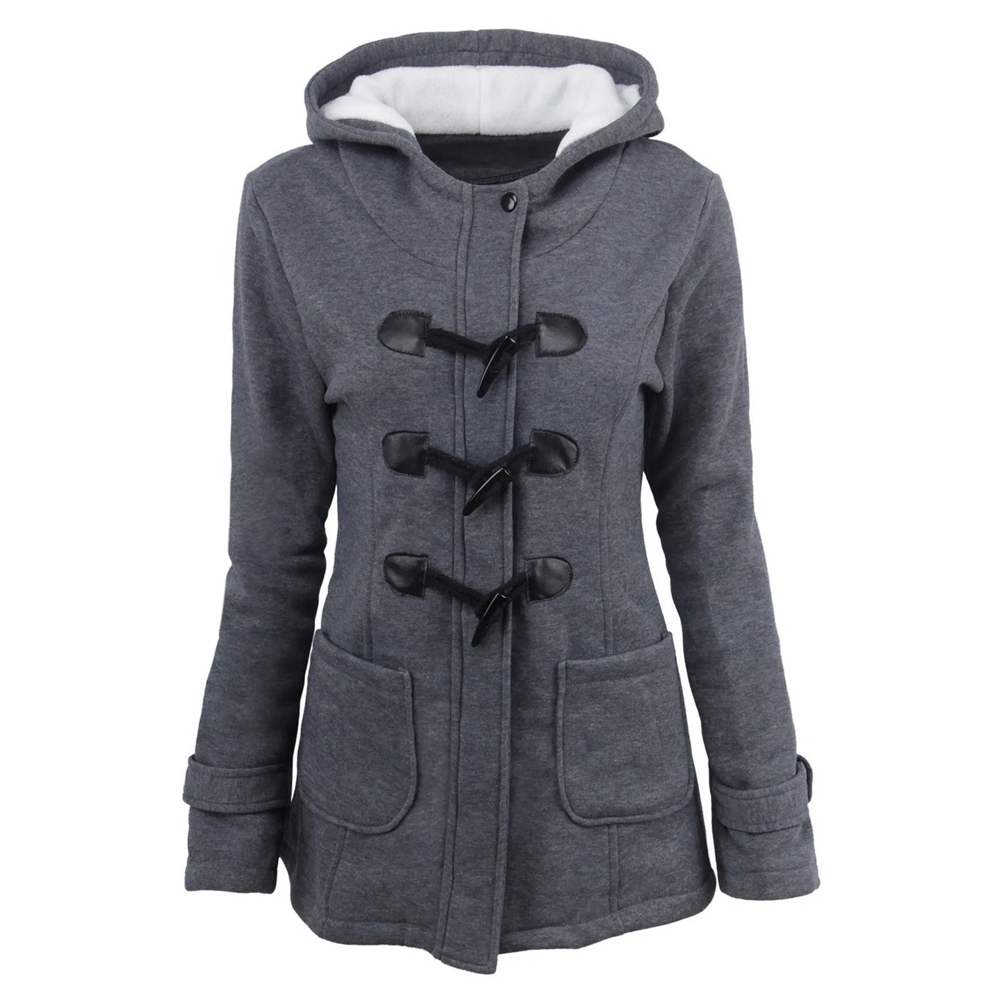 Winter Coat Female Womens Fashion Horn Button Fleece Thicken Coat With Hood Winter Warm Jacket 2025