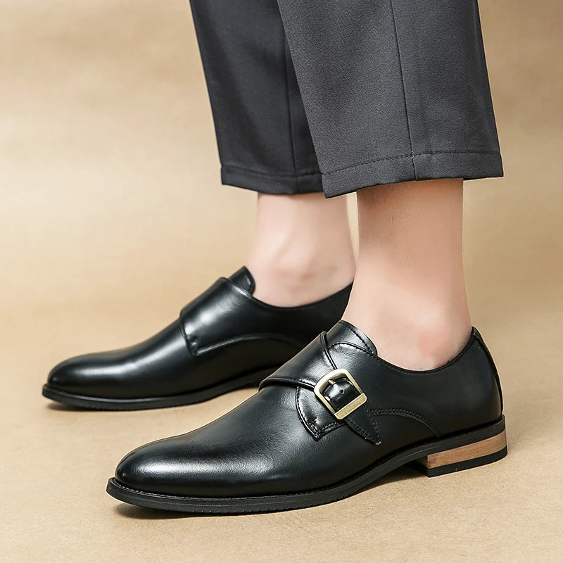 Luxury Soft Wood Heel Men's Fashion Business Leather Shoes Formal Dress Shoes Casual Derby Shoes Career Oxford Italy Style Shoes