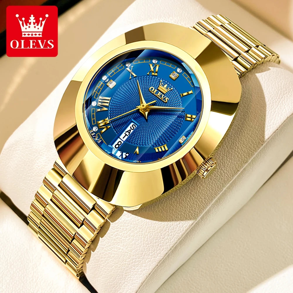 2024 OLEVS Golden Quartz Watch for Women Fashion Elegant Tungsten Steel Case Waterproof Wristwatches Luxury Original Ladies Watch New