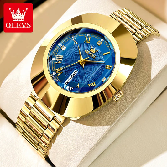 2024 OLEVS Golden Quartz Watch for Women Fashion Elegant Tungsten Steel Case Waterproof Wristwatches Luxury Original Ladies Watch New