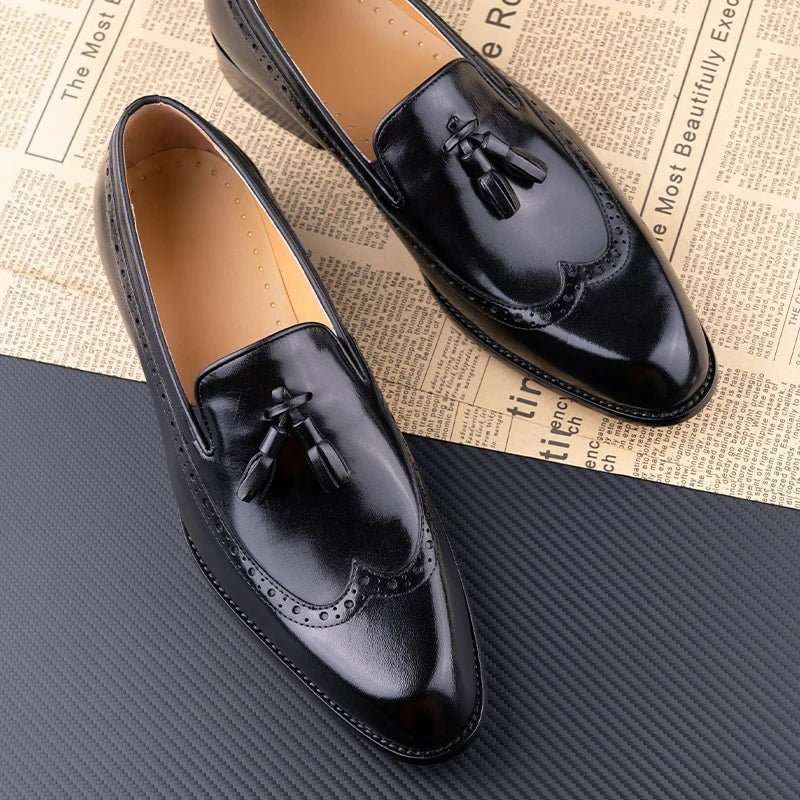 New Style Business Men Loafers Shoes Genuine Cowhide Handmade Sewing Casual Formal Wedding Party Slip on Pointed Dress Shoes Man