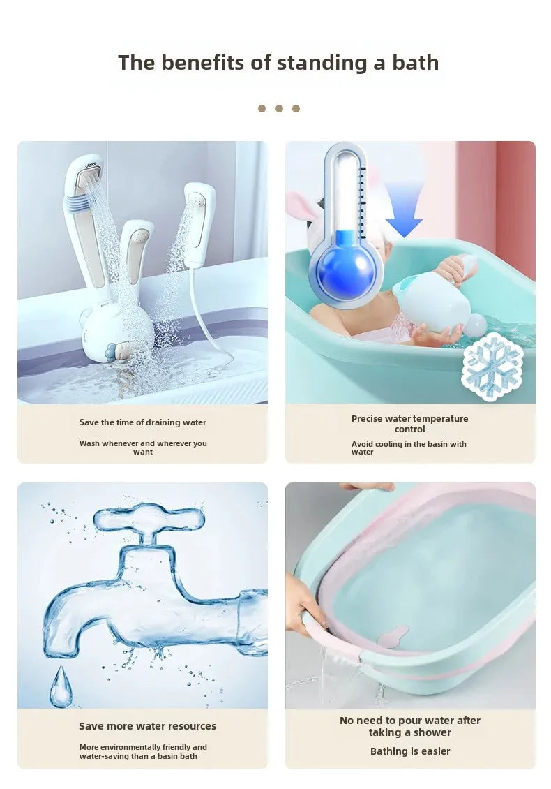 Cartoon Bear Baby Bathtub with Stand, Children's Baby Standing Bath, Baby Rinse Butt Holder, Toddler Stand Bath Tub Showers