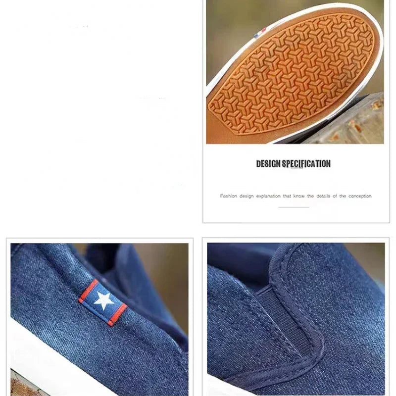 Denim Men's Canvas Shoes Slip-On Sneakers Male Flats Breathable Loafers for Men 2025 Summer Trainers Light Black Shoes Footwear