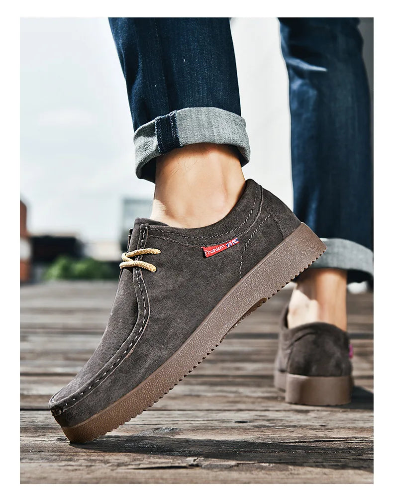 Autumn Men Casual Shoes Suede Leather Work Shoes Male Lace-up Flats Sneakers Platform British Business Party Dress Shoes 38-45