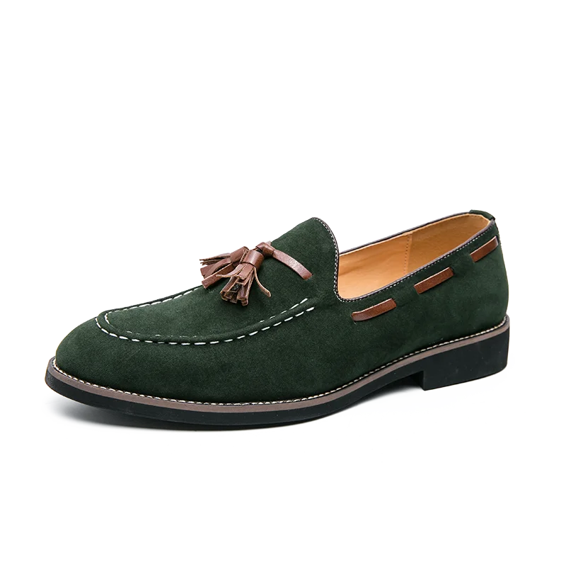 Brand Design Men Suede Leather Shoes Moccasins Purple Tassel Pointed Men's Loafers Vintage Slip-on Casual Men Social Dress Shoe