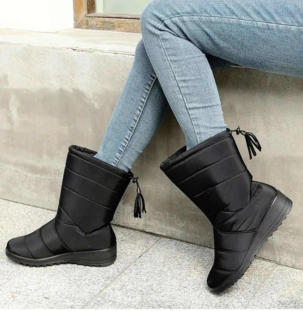 Winter Boots Women's Mid-Calf Snow Boots Women Shoes Wedges Keep Warm Fur Female Boot Shoes Chaussure Femme Botines Mujer 2024