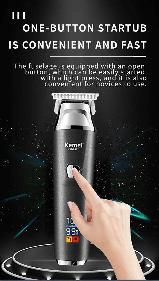 Kemei Professional Hair Trimmer Rechargeable Electric Hair Clippers Cordless Zero Gap hair cutting machine 7000RPM LCD Display