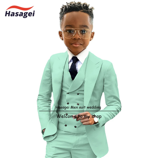 2024 - 2025 Mint Color Suit Kids Blazer Pants Vest 3 Piece Set Party Wedding Boys Tuxedo 2-16 Years Old Customized Festival Blazer