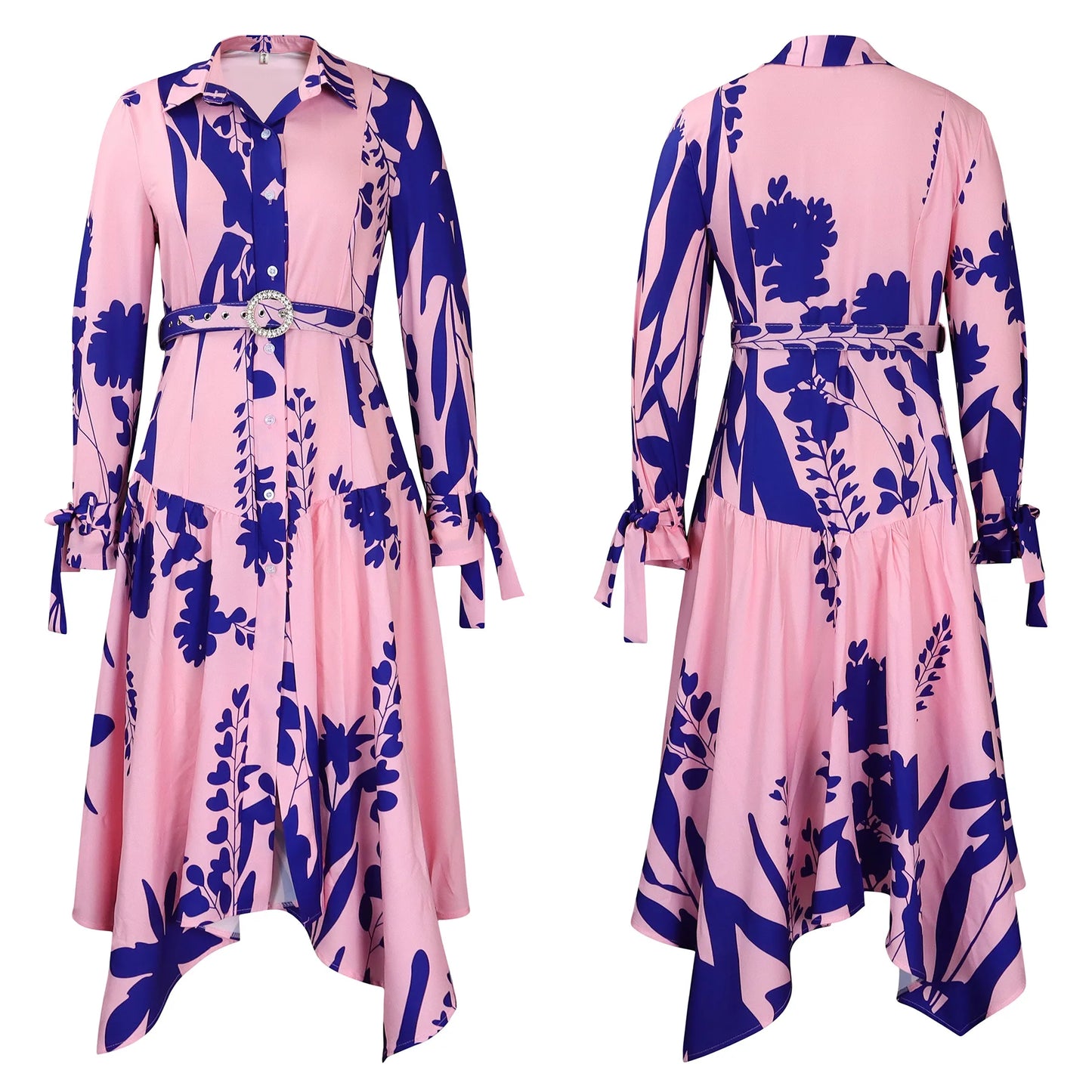 Brand new collection 2024-2025 Europe Plus-size Women's Fashion Fashion New Temperament Printed Irregular Lapel Dress Y2k Dress