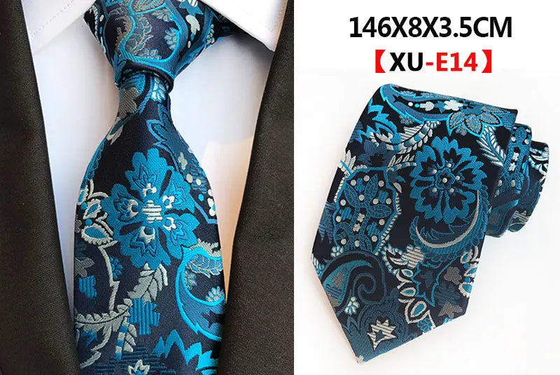 Men's Fashion Tie 8cm Silk Classic Necktie Yellow Blue Plaid Striped Flower Ties Business Wedding Mans Neckwear Gift Accessories