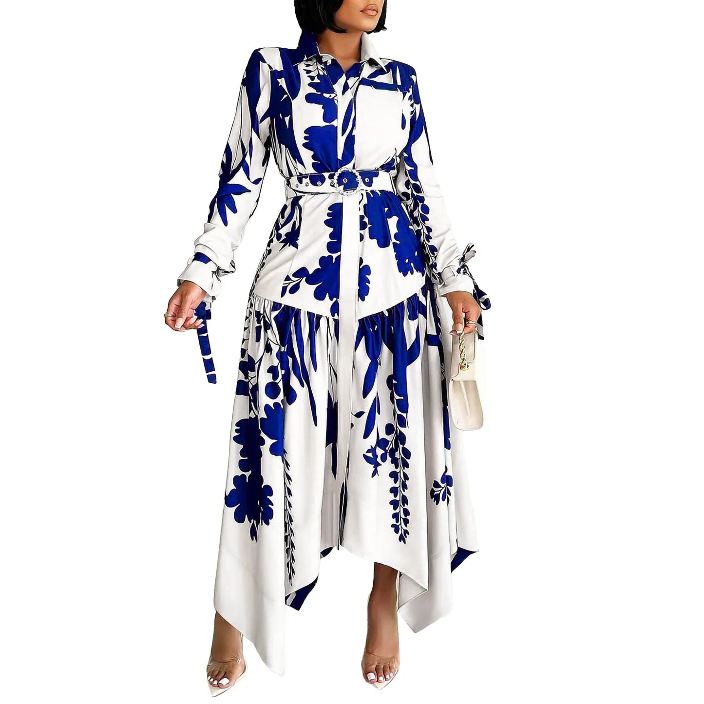 Brand new collection 2024-2025 Europe Plus-size Women's Fashion Fashion New Temperament Printed Irregular Lapel Dress Y2k Dress