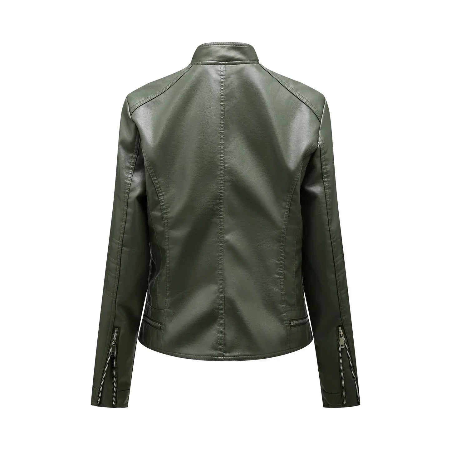 Faux Leather Jackets for Women 2024 Autumn Moto Biker Zipper Jacket Spring Motorcycle Coat Army Green Brown Red Jaqueta Feminina
