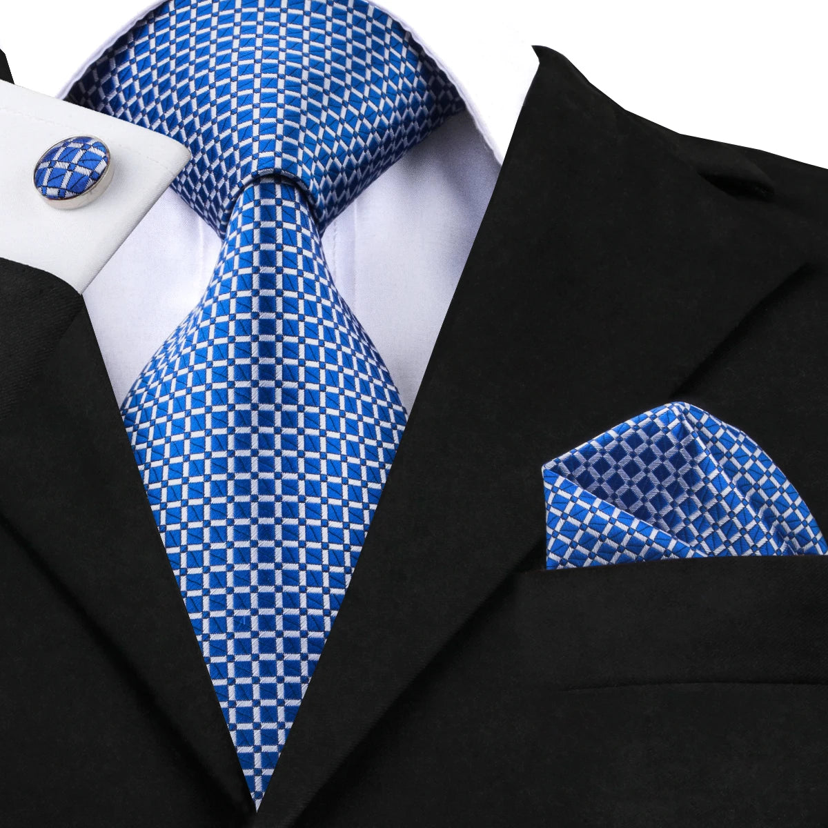 Brand New 2025 Hi-Tie Light Blue Striped Business Mens Tie 8.5cm Jacquard Necktie Accessorie Daily Wear Cravat Wedding Party Hanky Cufflink Set