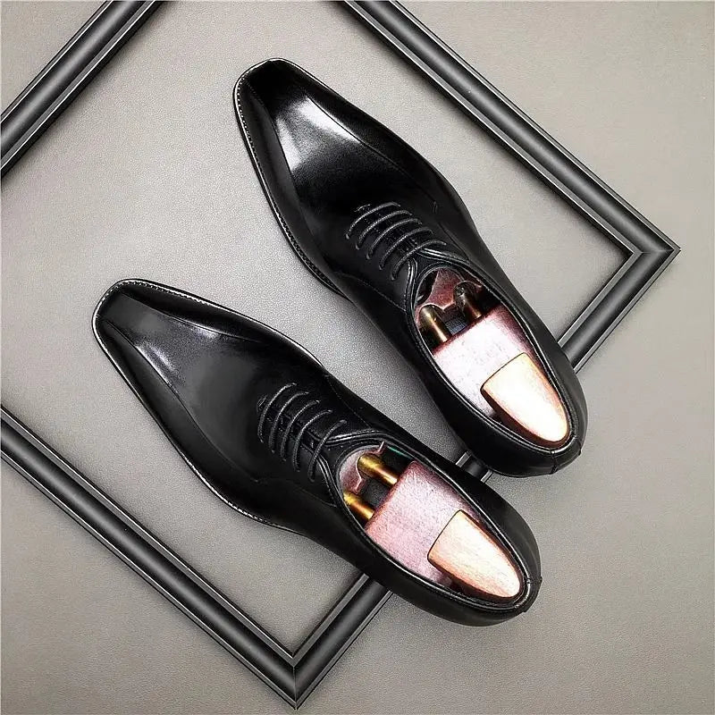 2025 - 2026 Formal Business Leather Men British Style Casual Thick Sole Height Increasing Commuting Wedding Groom Derby Shoes