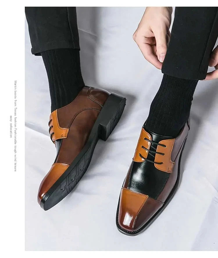 New Fashionable 2024-2025 Derby Shoes Men Shoes Pointed Lace up Business Office Dress Shoes Black Yellow Blue Yellow Size 38-48 Men Shoes