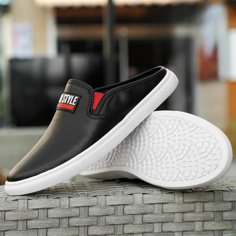 TINTINOS 2024 New Genuine Leather Mens Shoes Slippers Men Loafers Moccasins Classic White Non-slip Half Drag Casual Slides Summer Shoes Male