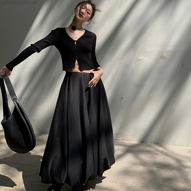 2024 Spring White Satin Low Waist A Line Ball Gown Long Skirts For Women French Romantic Elegant Solid Fairy Dress For Girl