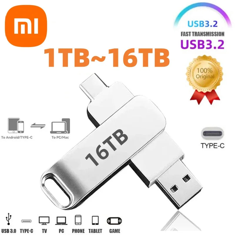 Xiaomi 16TB Flash Drive Usb 3.2 Super High Speed Metal Transfer U Disk Pen Drive Waterproof Type C Disk SSD USB Drive Disk WHEN YOU BUY ONE WE WILL OFFER YOU A FREE LAPTOP STAND GIFT ORDER NOW BEFORE THIS PROMOTION END