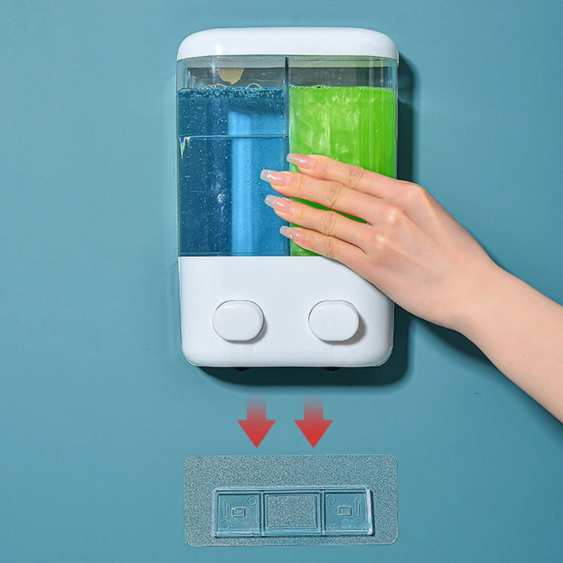 Doublehead Soap Dispenser Bathroom Wall Mount Shower Shampoo Bottle Lotion Container Holder Double Head Foam Hand Wash Dispenser