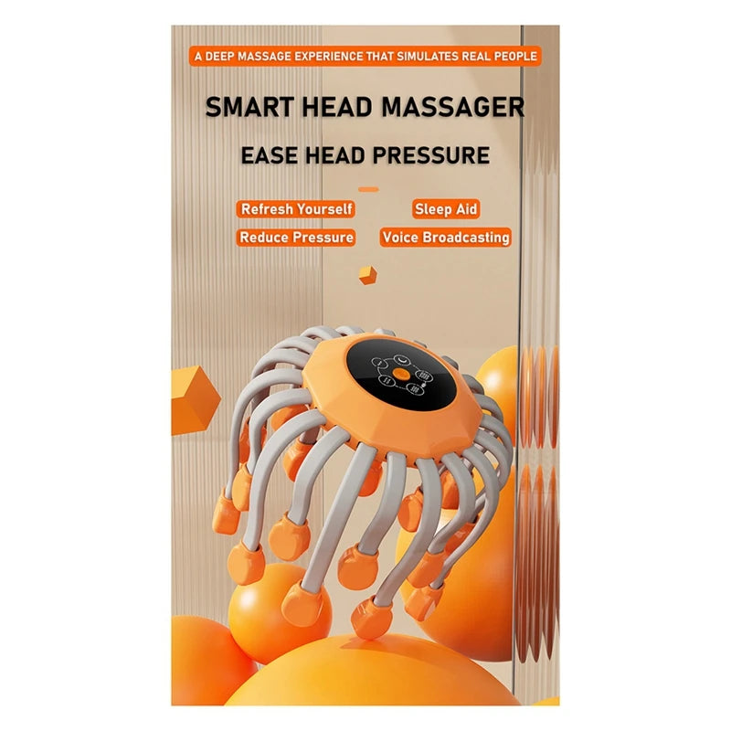 20Massage Heads Scalp Head Massager Red Light Therapy Vibrator Octopus Scratcher For Relaxation Stress Easy To Use (Orange)