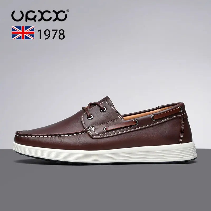 TINTINOS Men Shoes Casual Light Breathable Genuine Leather Shoes Men Flat Men Loafers Slip-on soft sole Driving Men Shoes Summer